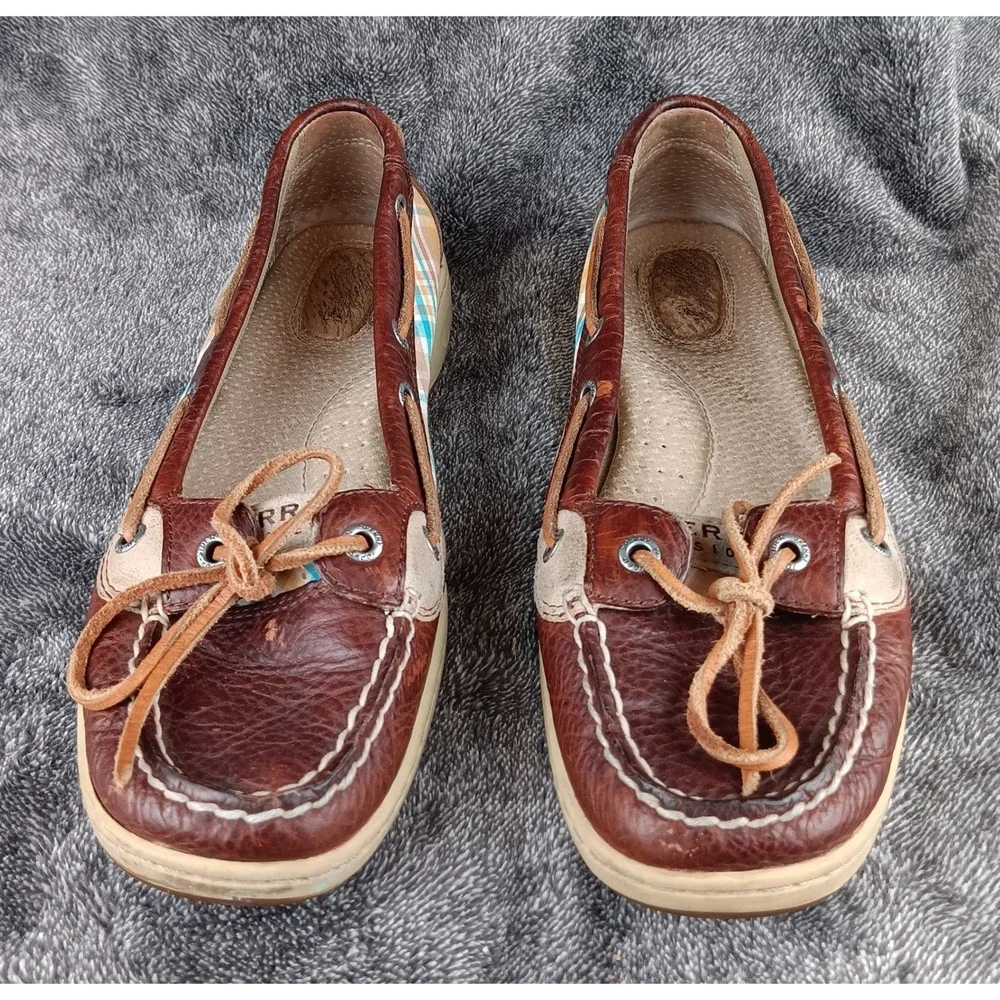 Sperry Top Sider Women Brown Leather‎ Plaid Boat Shoes Loafers Moccasins 8.5M